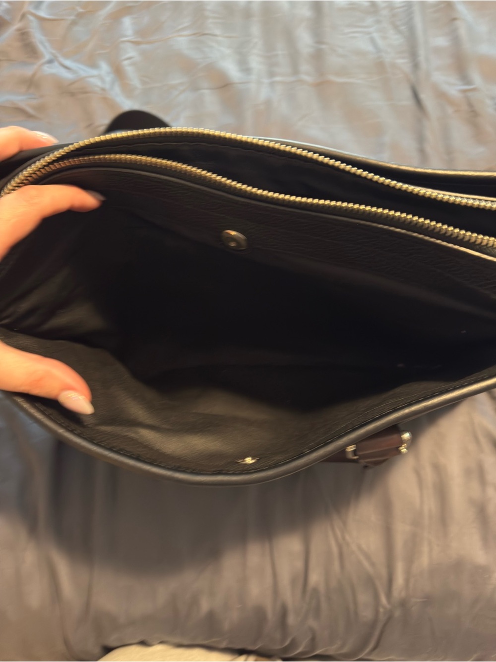 Coach Black Pebble Leather Briefcase with Brown Center Stripes - Picture 4 of 5